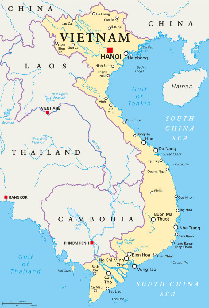 Vietnam Landkarte mit Hauptstadt Hanoi, nationale Grenzenichtige
