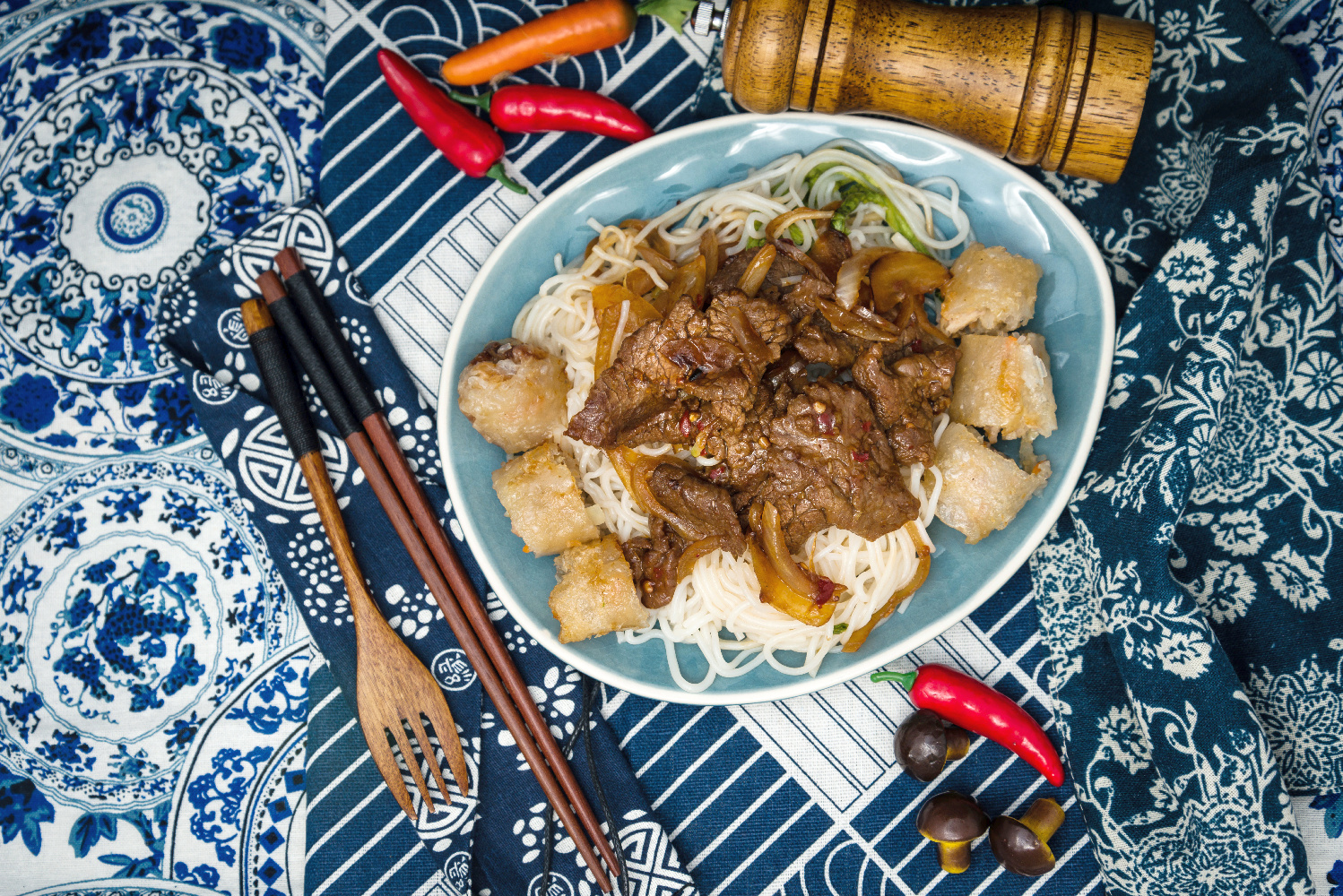 Tasty Vietnamese food Bo bun rice vermicelli